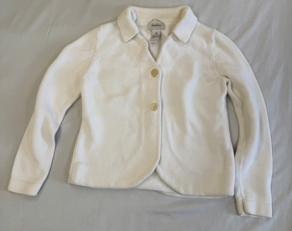 Neiman Marcus Exclusive Pima Cotton Collared Cardigan Women’s M Ivory